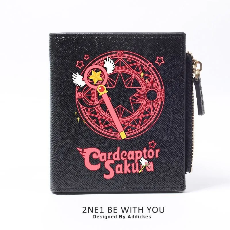 Фото Сакура собирательница карт, кошелек, Card Captor Sakura веганский кожаный аниме-кошелек для девочек, милый студенческий двойной держатель для карт с блокировкой RFID, мини-кошелек, короткий зажим для денег №3