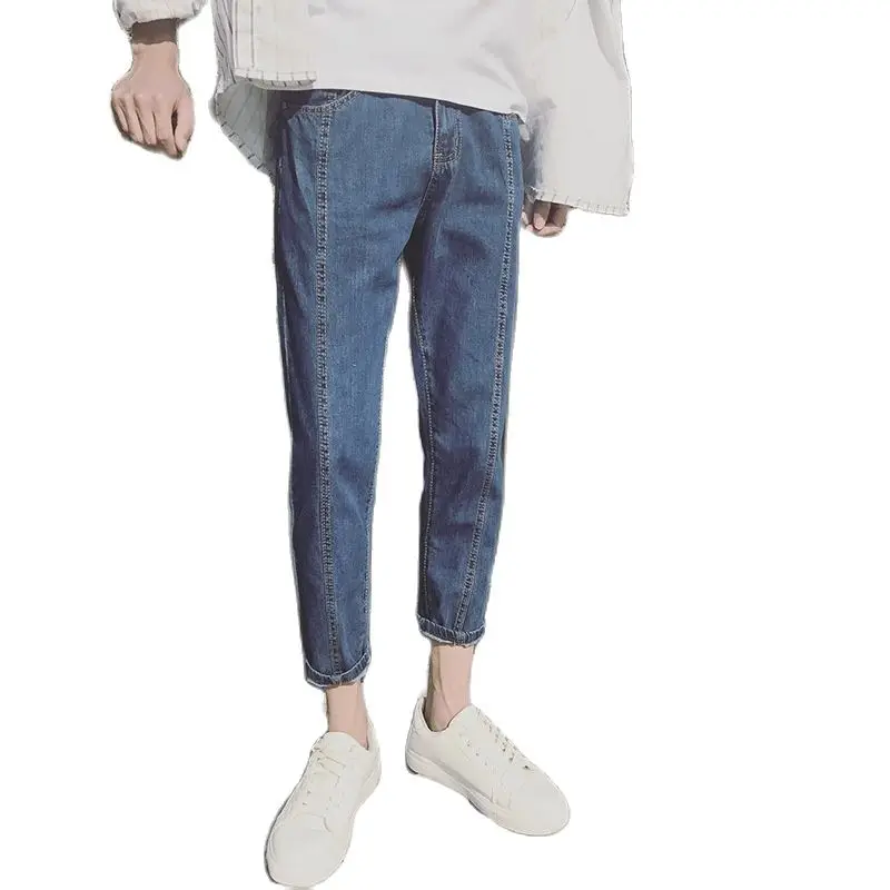 

Spring And Summer 2022 Fashion Street Denim Men's Stretch Ankle Length Jeans Trendy Korean Youth Slim Feet Students Men's Pants