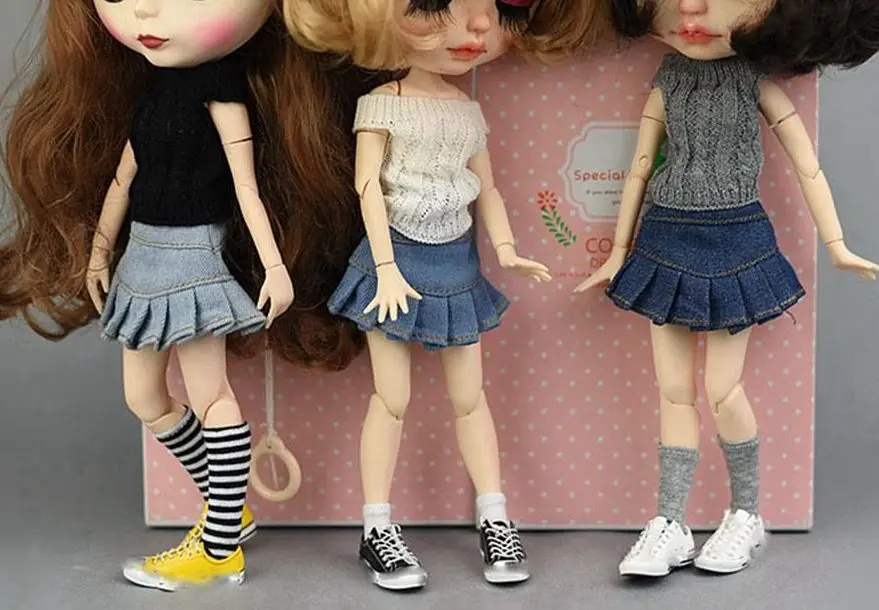 

Doll Multicolored Mini Knitted Sweater Jeans Skirt Suit Doll Accessories Tops Casual Dress Dressing Clothes for 1/6 BJD Dolls