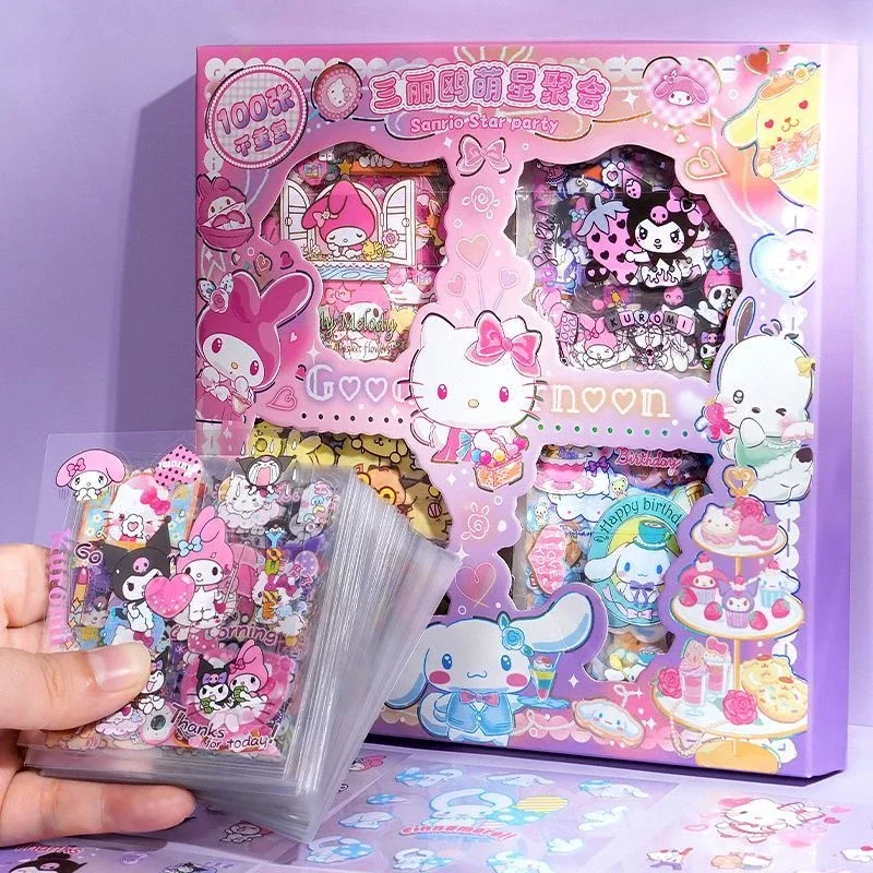 

100Pcs Sanrio Stickers Kawaii Cartoon Hello Kitty My Melody Kuromi Cinnamoroll Pochacco Sticker Stationery Girl&Child Gifts