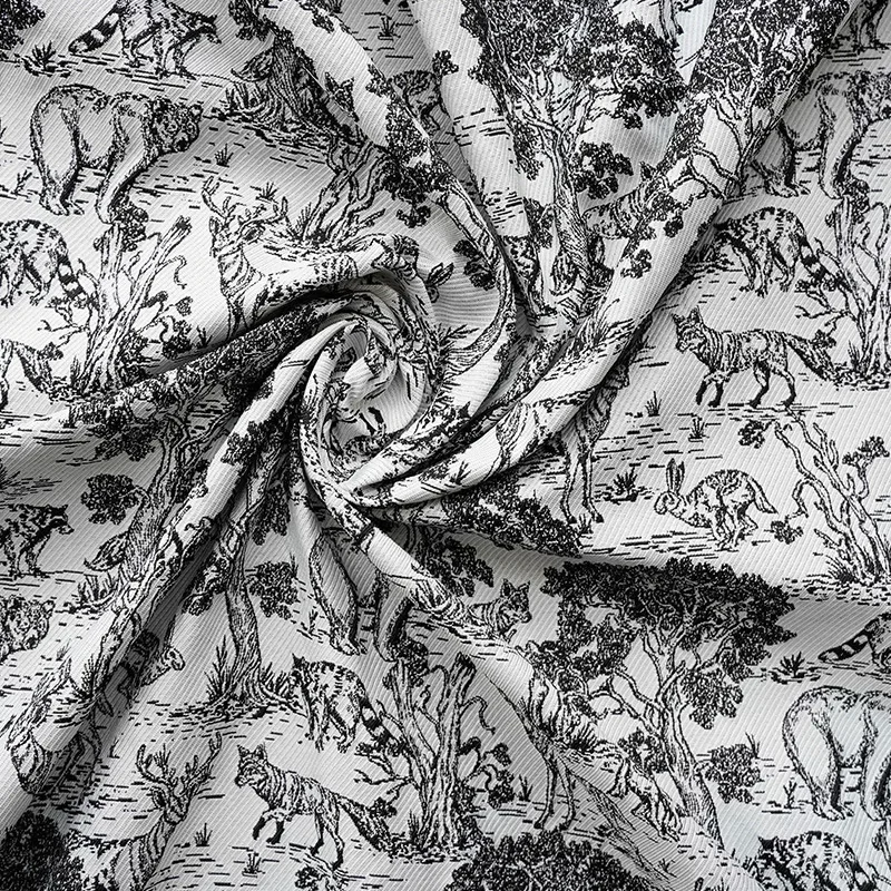 45 см x 135 окрашенная в пряжу с животным узором жаккардовая ткань лесной стиль