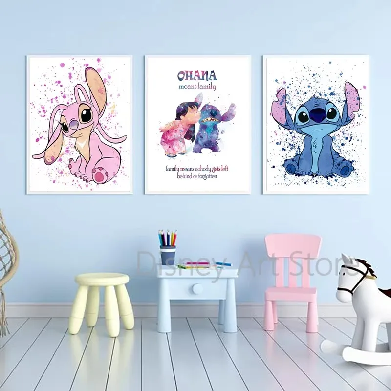 Стич Охана кинопостер Лило и Ститч искусство принты акварель семейная детская