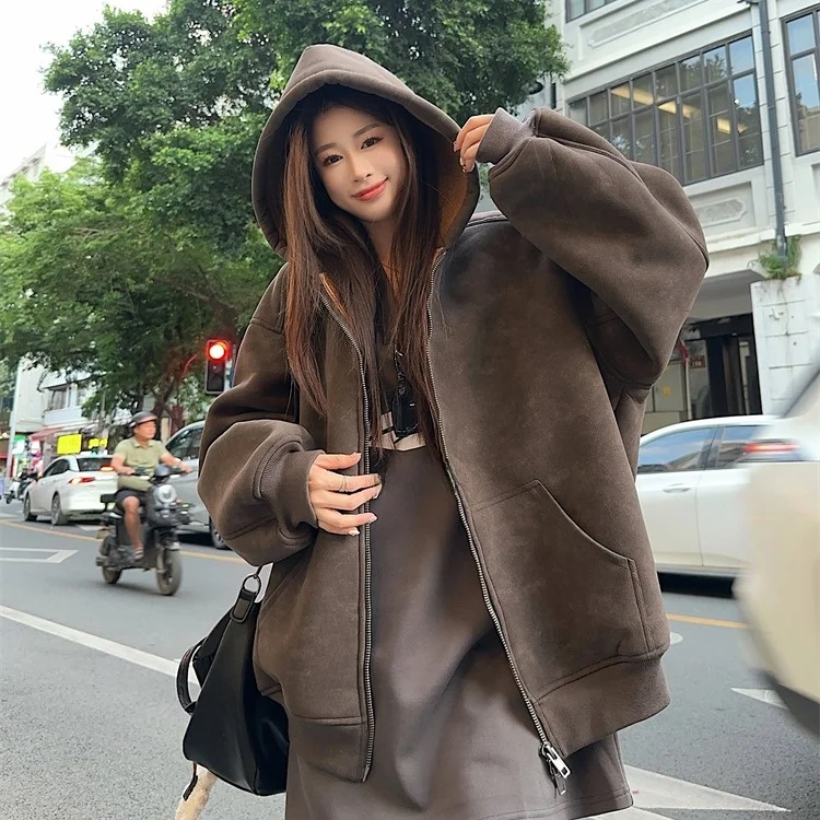 Plus Size Plus size women clothing American vintage Casual Hood Women's Winter High-Grade Chubby Girl Loose Slimming Thickene...