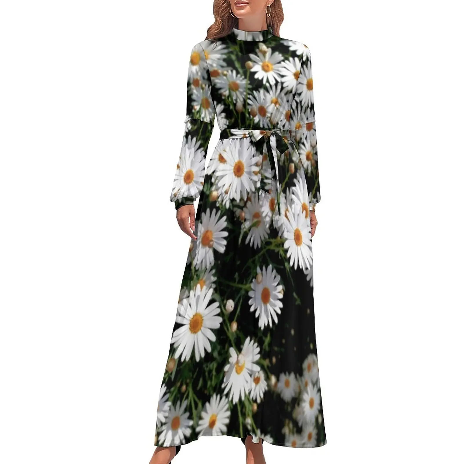 

Daisy Marguerite Floral Flowers Dress Beautiful Daisies Street Style Bohemia Dresses Long Sleeve High Waist Cute Long Maxi Dress