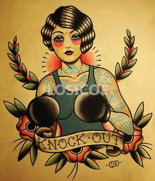 ПОСТЕР BOXING Tattoo Design Manuscript Painting Wall Art Retro Kraft Sticker для декора дома, барбершопа.