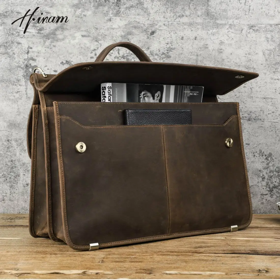 Retro Laptop Briefcase Bag Men Genuine Leather Handbags Casual  Business Tote Bags  Male Shoulder Crossbody bag for documents