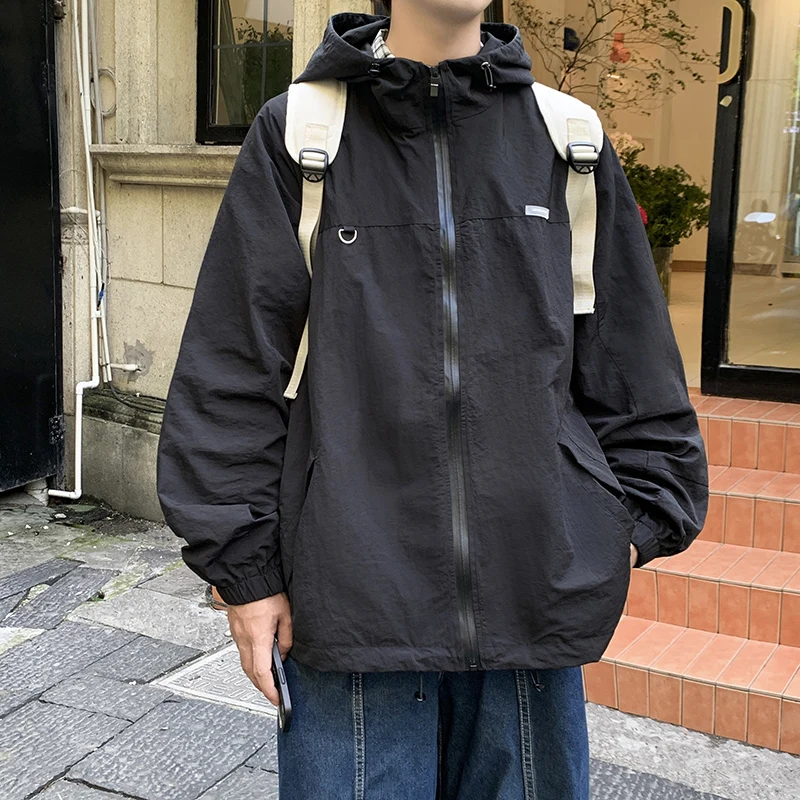 

100% Nelyon Waterproof Jackets Men Loose Fashion Hooded Zipper-up Coats Autumn New Oversized Male Harajuku Jacket 5XL