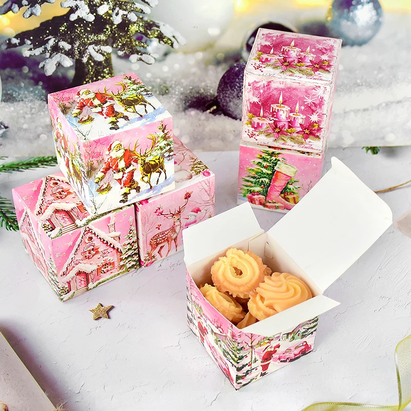Фото 6 шт. Рождественская коробка конфет DIY Розовый Санта-Клаус EIK Упаковка для печенья и яблок Подарочная коробка Рождественский детский подарок Декор Новогодний декор Navidad №1