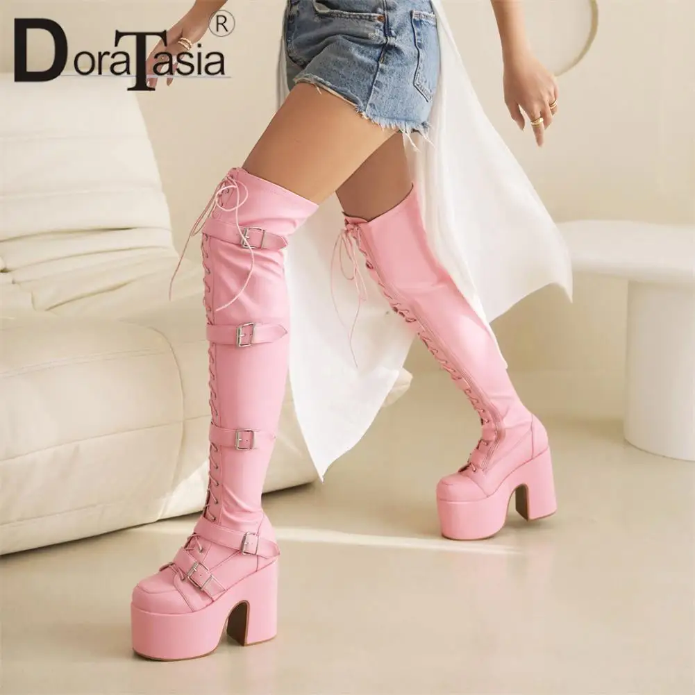 Brand New Ladies Platform Thigh High Boots Fashion Buckle Punk Chunky High Heels women's Boots Party Cosplay Goth Woman Shoes