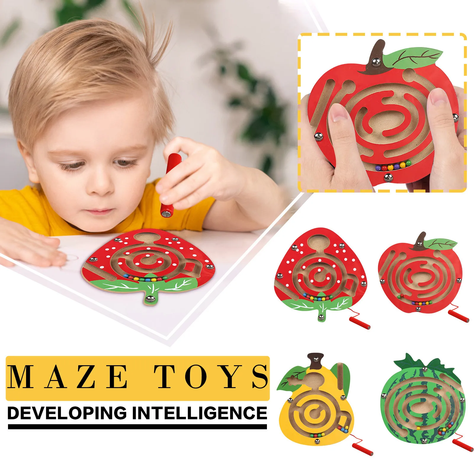 

Children Magnetic Maze Toy Kids Wooden Puzzle Game Toy Kids Early Educational Brain Teaser Wooden Toy Intellectual Jigsaw Board