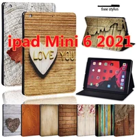 new tablet case for apple ipad mini 6 8 3 ultrathin cover for mini 6 a2567 a2568 a2569 case wood print leather protective cover