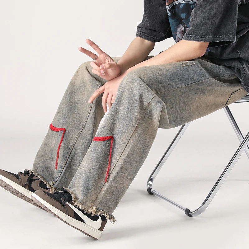 Y2K Casual Jeans Oversize Straight Leg Baggy Pants Vintage Old Style Trend Embroidered Trousers Mens Womens Hip Hop Streetwear