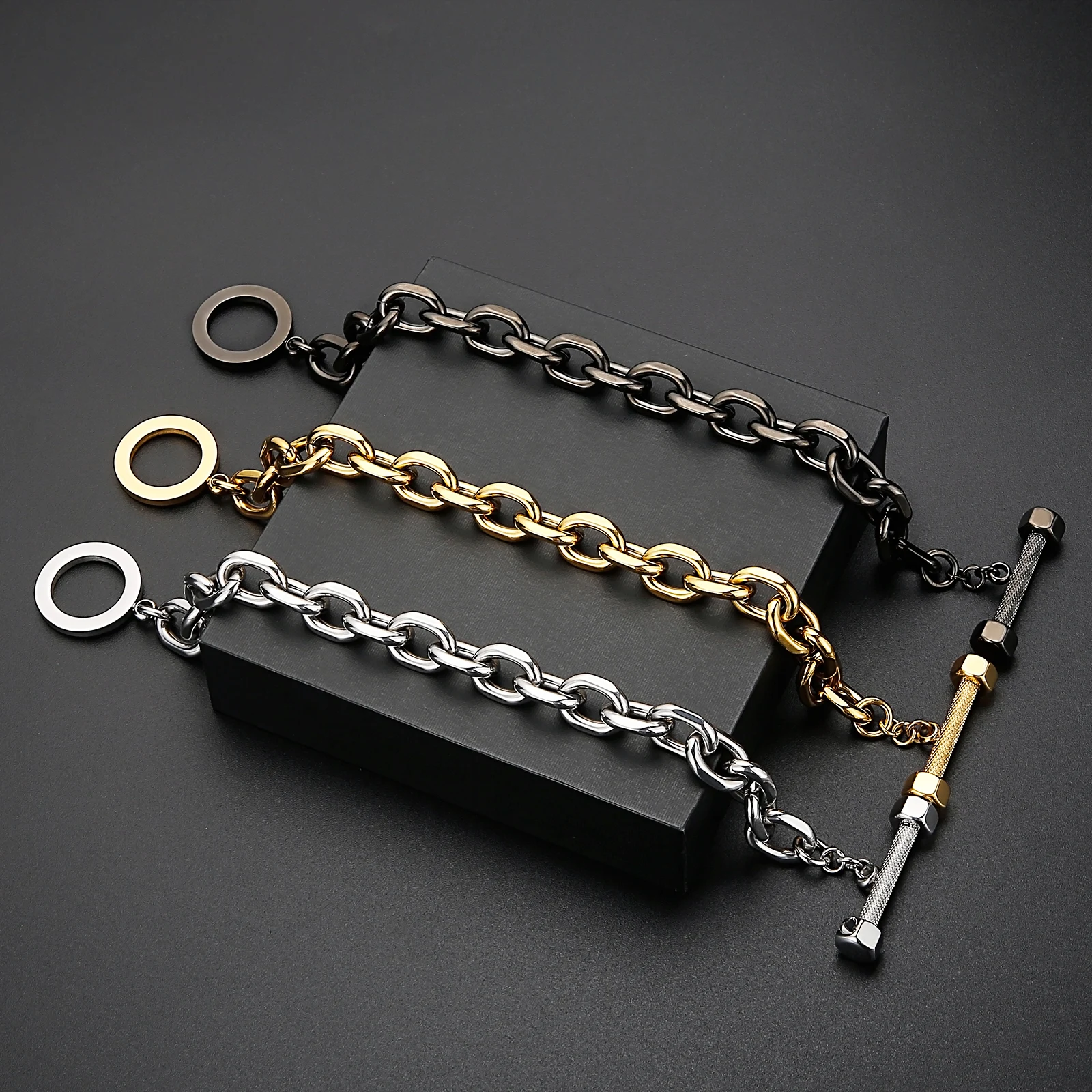 

Punk 18K Gold Plating Men Charms Special Stainless Steel Jewelry Bracelets