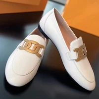 2022 european and american womens metal buckle decorative flat womens shoes solid color loafers
