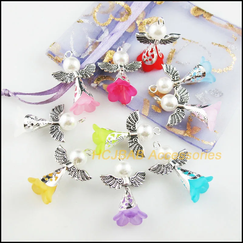 10 шт. смешанные Милые Акриловые ангельские антикварные серебряные подвески в