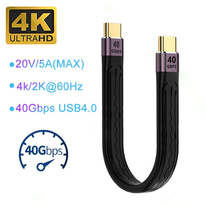 

USB 4.0 Thunderbolt 3 Type C Charge Cable 5A Fast Charging Short Cable 10Gbps 40Gbps Data Cable For Macbook Pro Laptop Cellphone