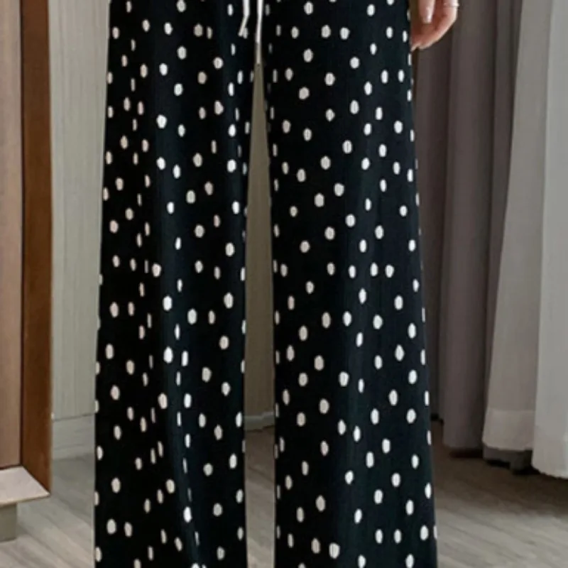 Белые широкие брюки в горошек женские летние свободные повседневные спортивные