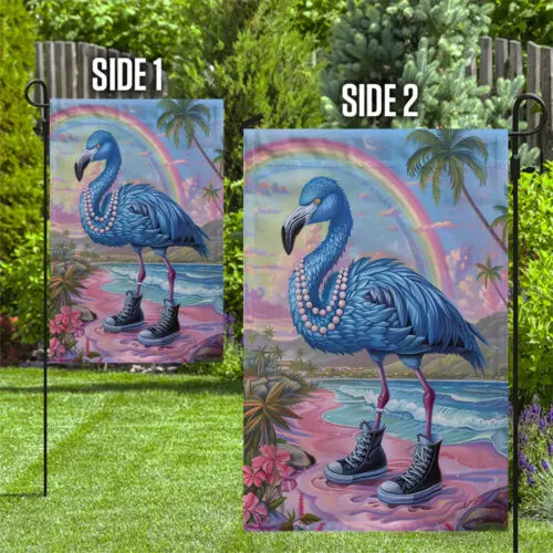 Двусторонний фламинго и паук с синим жемчугом флаг Vote Kamala Harris 2024.