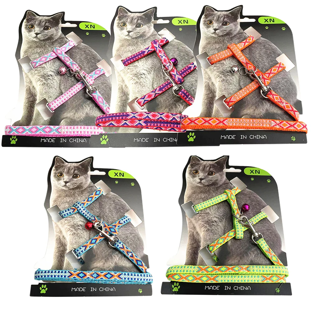 Nylon Cat Harness and Leash Set Kitten Walking Vest  Cat Collar With Bell Adjustable Puppy Halter Small Dogs Rabbit Harness Belt images - 6