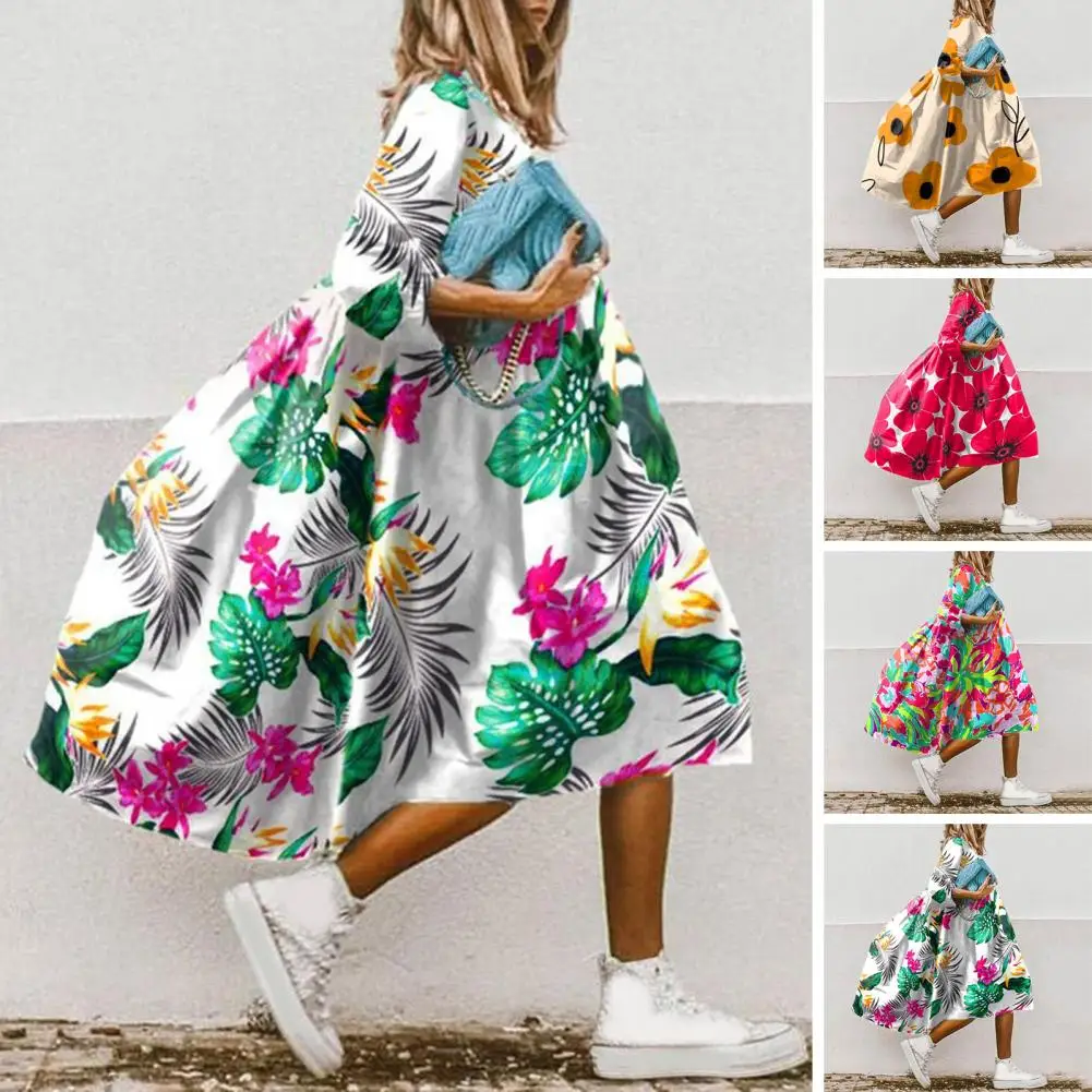 

Женское ТРАПЕЦИЕВИДНОЕ ПЛАТЬЕ с цветочным принтом, Элегантное повседневное ТРАПЕЦИЕВИДНОЕ ПЛАТЬЕ с цветочным принтом для отдыха и пляжа