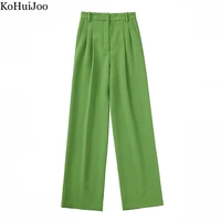 kohuijoo mid waist wide leg trousers green spring summer fashion 2022 loose straight floor length trousers formal office pants