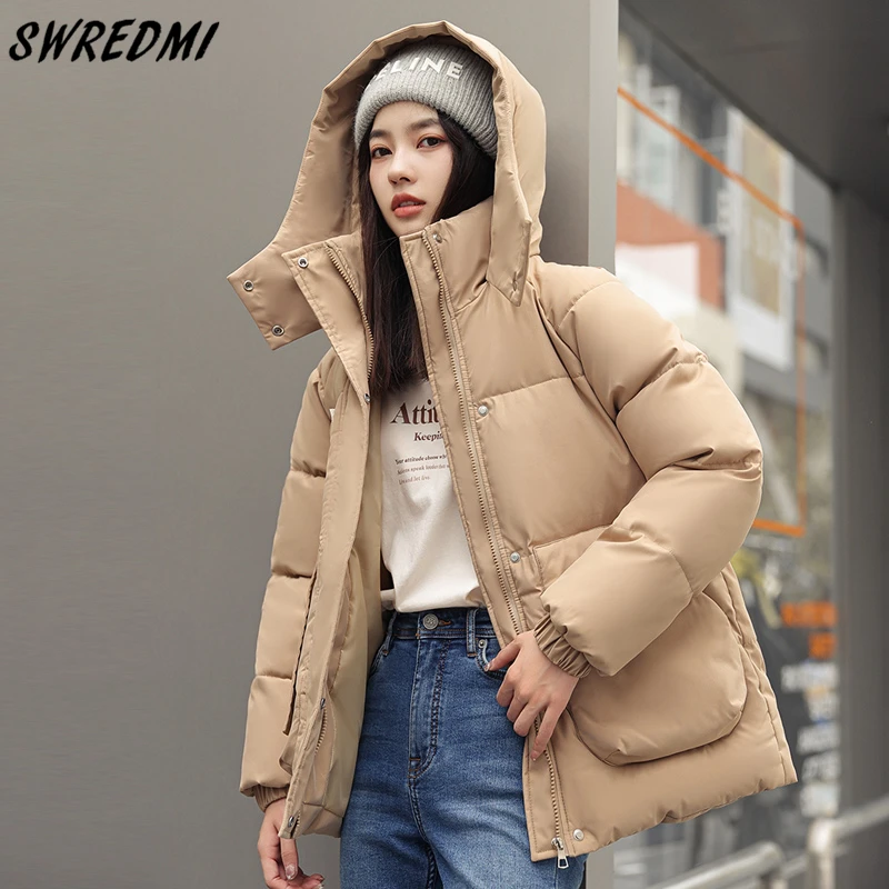 

Новые теплые парки SWREDM, зимние женские утепленные короткие куртки с капюшоном, зимняя одежда для девочек, стеганое пальто, Casaco Feminino