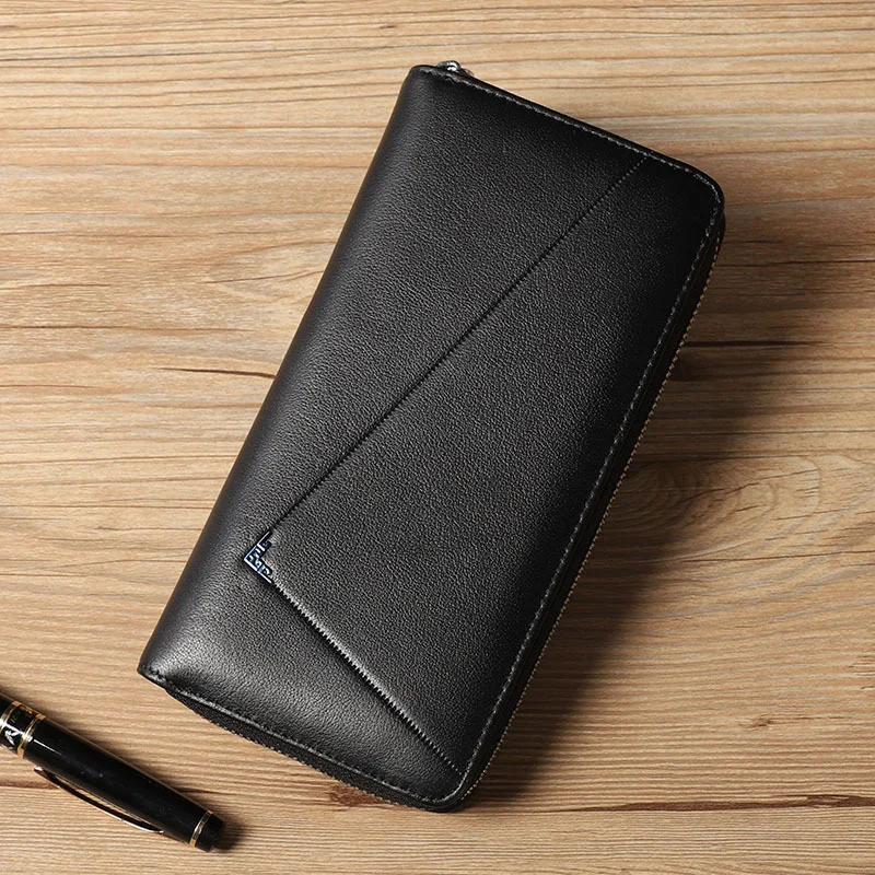 

AETOO Zipper commuting Portable storage wallet men's leather long purse money clip large capacity hand-held bag card bag