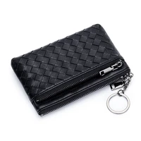 new leather short coin purse ladies sheepskin woven small purse zipper document loose wallet coin bag