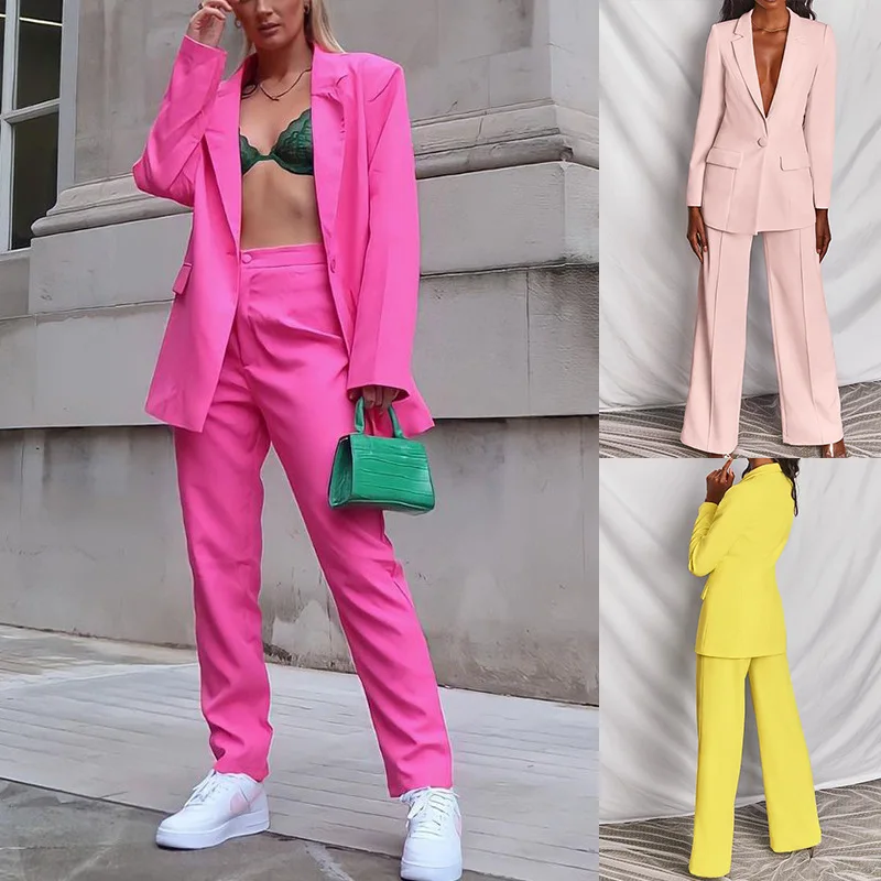 

2022 Spring and Autumn New Women's Fashion Casual Suit Suit Professional Office Blazer Female Casual Long Sleeve Coat and Pants