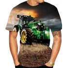 Футболка мужская с коротким рукавом, дышащая уличная одежда с 3D принтом автомобиля и трактора, топ оверсайз для подростков
