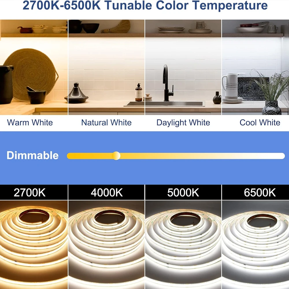 Фото Светодиодная лента COB CCT Zigbee 3.0, 5 м/10 м, без видимых точек, 24 В, диммируемая, гибкая, для потолочного освещения, совместима с Alexa, Google Assistant, SmartThings №4