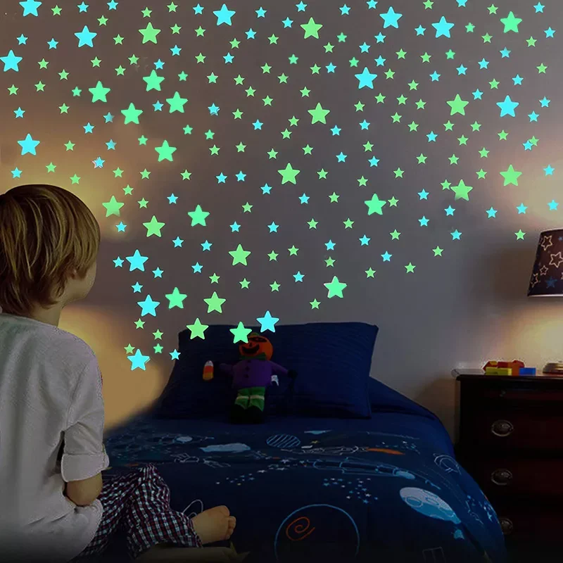 

100PCS 3D Star Luminous Wall Stickers Fluorescent Glow In The Dark Sticker Decals For Kids Baby Rooms Ceiling Home Decoration
