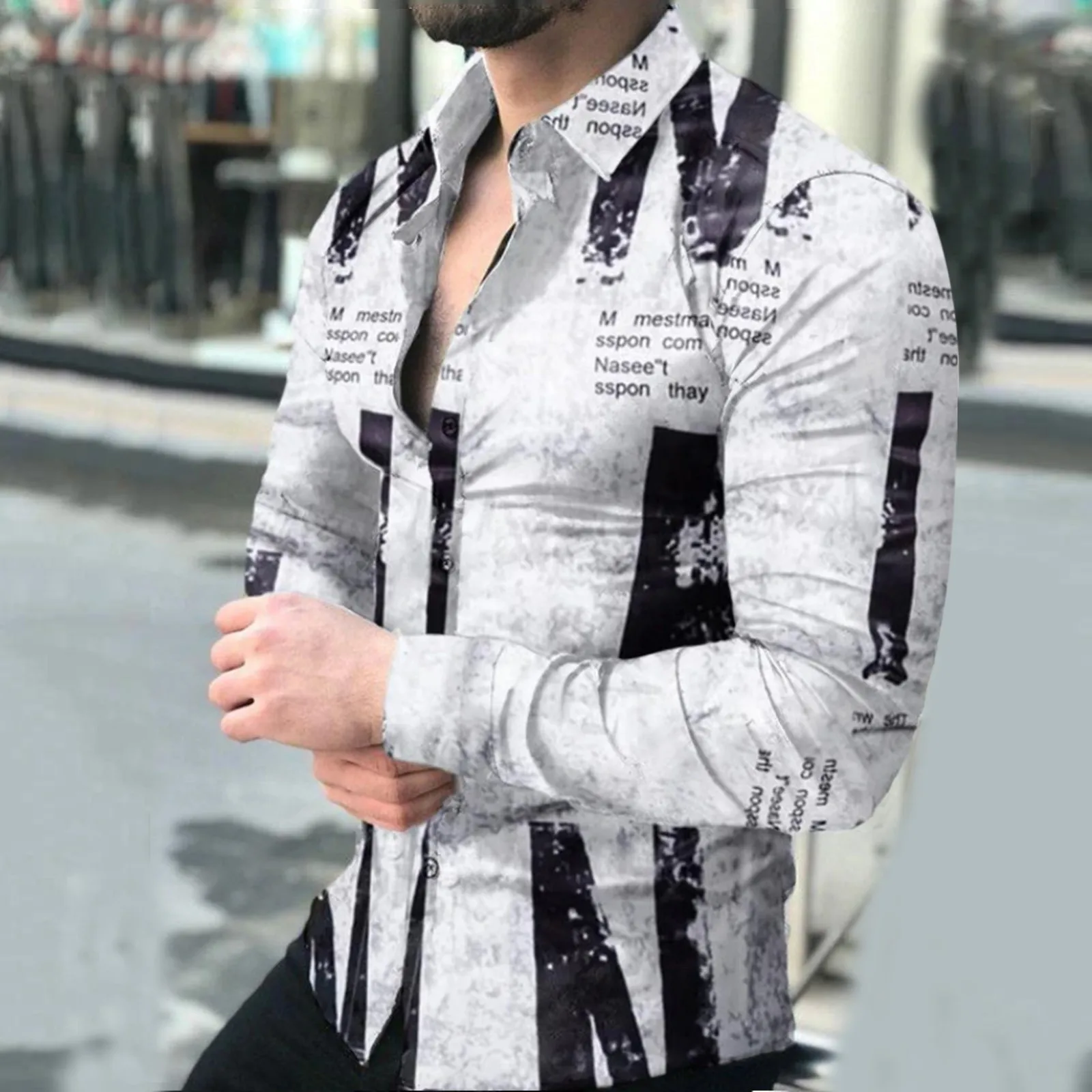 

Men's Autumn And Winter Shirt Comfortable Stand-up Collar Printing Top Casual Blusas Lapel Ethnic Vintage