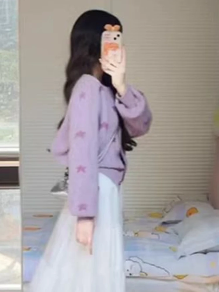 Корейский модный кардиган с пятиконечной звездой жаккардовые однобортные