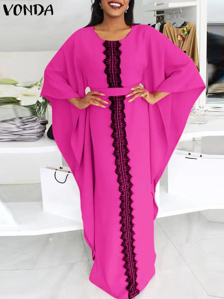 

Women's Bohemian Dress 2022 VONDA Female Vintage 3/4 Sleeve Elegant Party Maxi Dresses Loose Holiday Vestido Loose Robe Femme 4#