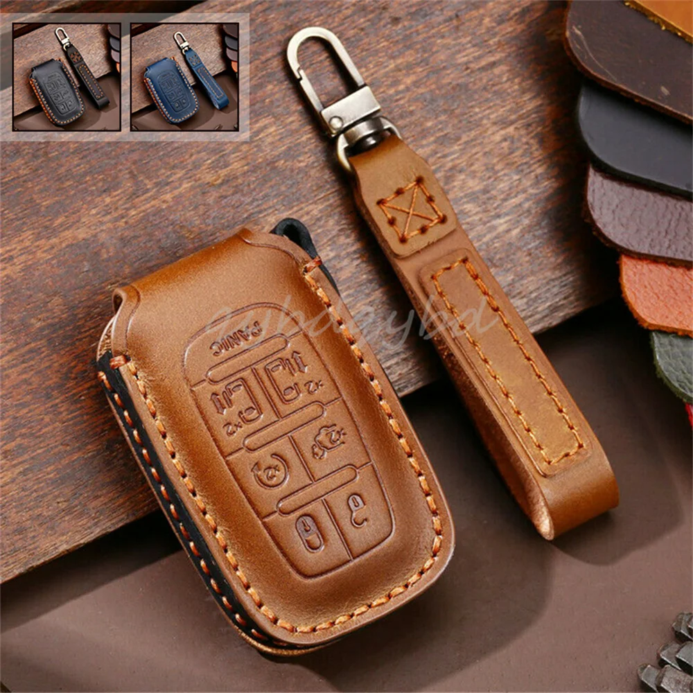 

7 Button Leather Remote Key FOB Cover Protector Case Shell Skin For Chrysler Pacifica 2017+ Accessories Styling