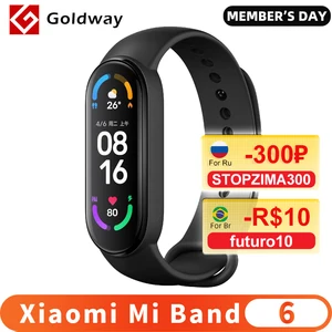 Умный Браслет Xiaomi Mi Band 6, 1,56 дюйма, AMOLED дисплей, измерение кислорода в крови, фитнес-трекер, пульсометр, Bluetooth, водонепроницаемый Miband 6