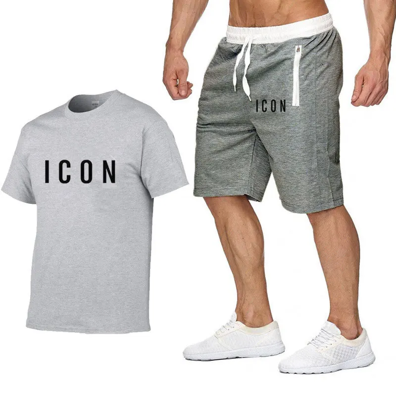 Summer Men's Hot Sale New Brand Printed T-Shirt + Shorts 2-Piece Set High-Quality Leisure Suit Sports Running Pants Beach Pants