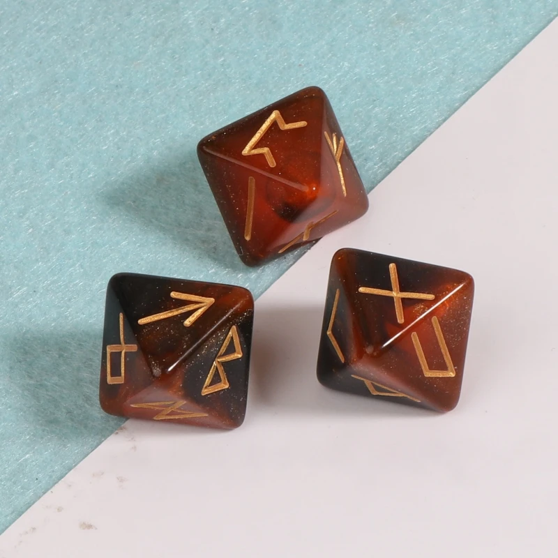 

3 шт., полигедрические рунические игральные кости, акриловые 8-сторонние настольные игральные кости с острыми краями и красивыми включениями H8WC