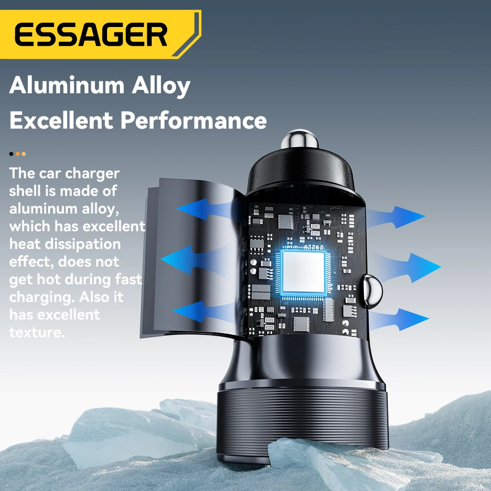 Фото Автомобильное зарядное устройство Essager 30 Вт с USB-портом QC 3,0 PPS SCP, адаптер для быстрой зарядки типа C для iPhone 16 15 14 Samsung Huawei Xiaomi №5