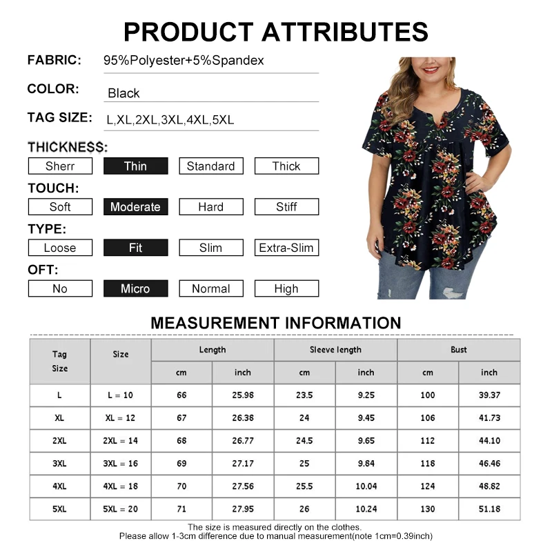 Plus Size Clothing For Women 3Xl 4Xl 5Xl Curve Plus Size Top Buttoned Pleated Floral Print Tunicas De Mujer 2022 Camiseta Mujer
