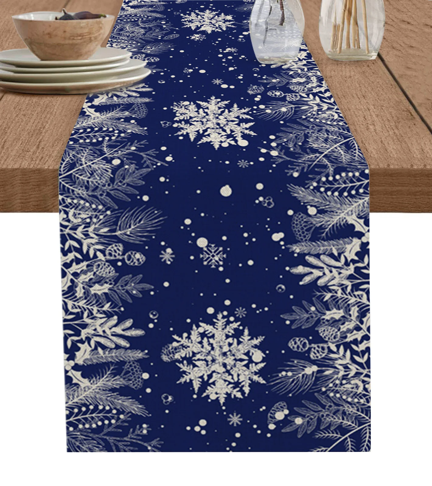 

Christmas Snowflake Plant Pine Leaves Table Runner Cotton Linen Wedding Decor Table Runner Christmas Home Table Decor Tablecloth