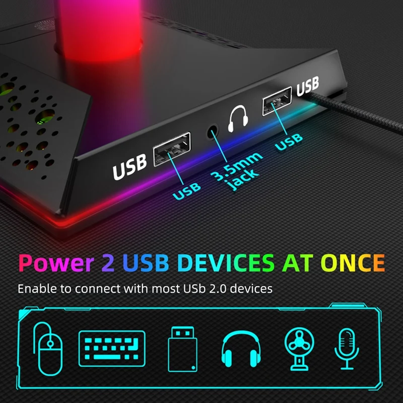 Подставка для игровых наушников с двумя USB-портами