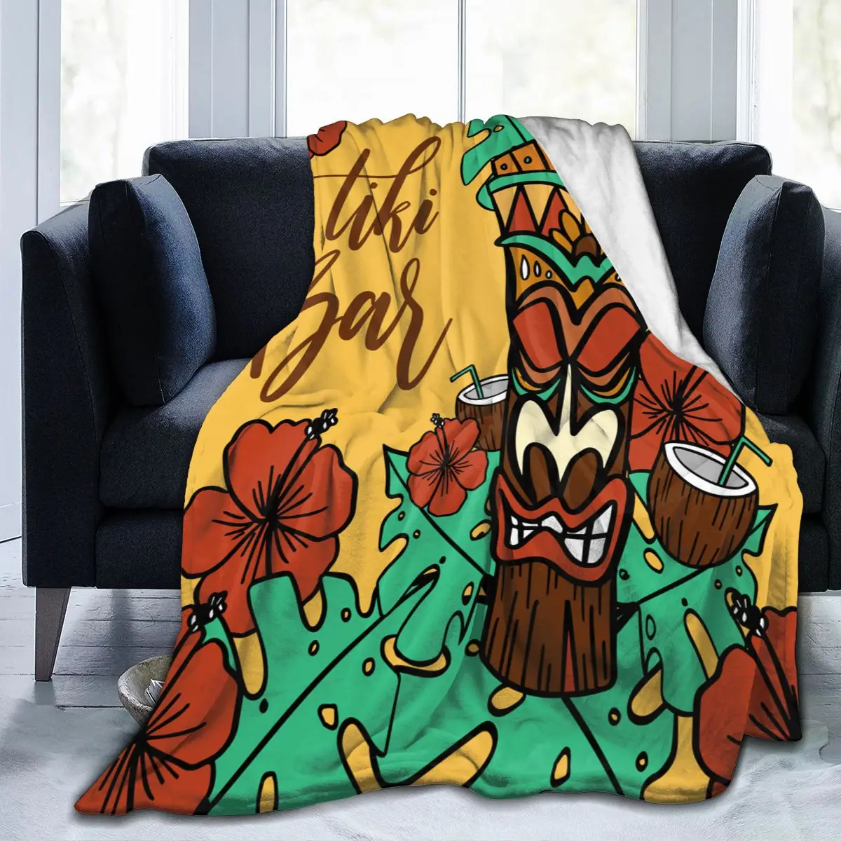 

Flannel Blanket Tiki Mask Beach Flowers Coconut Light Thin Mechanical Wash Warm Soft Blankets Throw on Sofa Bed Travel Patchwork
