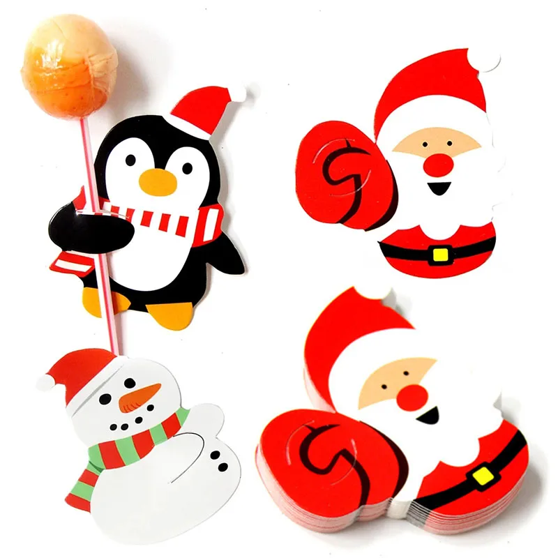 

50PCS Christmas Series Candy Package Card Santa Snowman Lollipop Paper Cards For Xmas Party Home Decor Kids New Year Noel Gifts