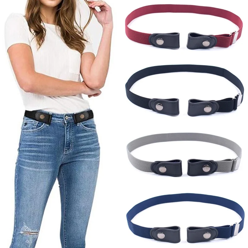 No Buckle Adjustable Elastic Stretch Invisible Belts for Women Girls Jeans Pants Women's Buckle-free No Show Waist Stretch Belt