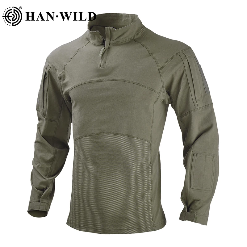 

HAN WILD Tactical Combat Shirt Men Cotton Military Uniform Camouflage T Shirt Multicam US Army Clothes Camo Long Sleeve Shirt