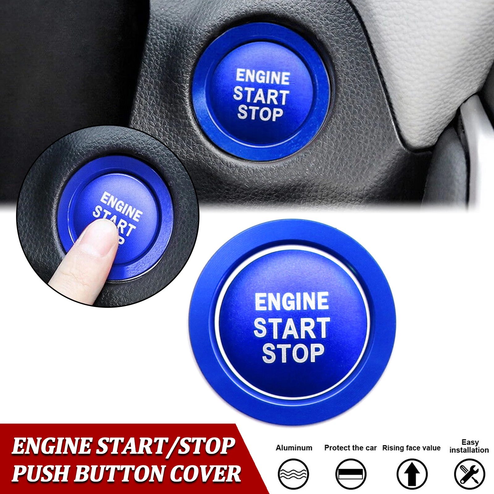 

BLUE Engine Start/Stop Push Button Cover & Ring Trim Sticker Decoration For Toyota Camry Tacoma Prius Avalon RAV4 Mirai Corolla