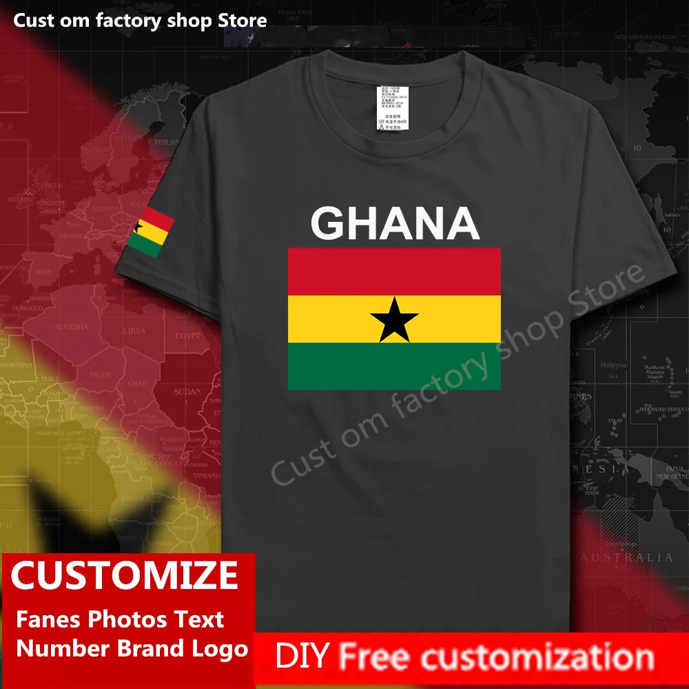 

GHANA Ghanaian T shirt Custom Jersey Fans Name Number Brand LOGO Cotton Tshirt Fashion Hip Hop Loose Casual T-shirt GHA GH