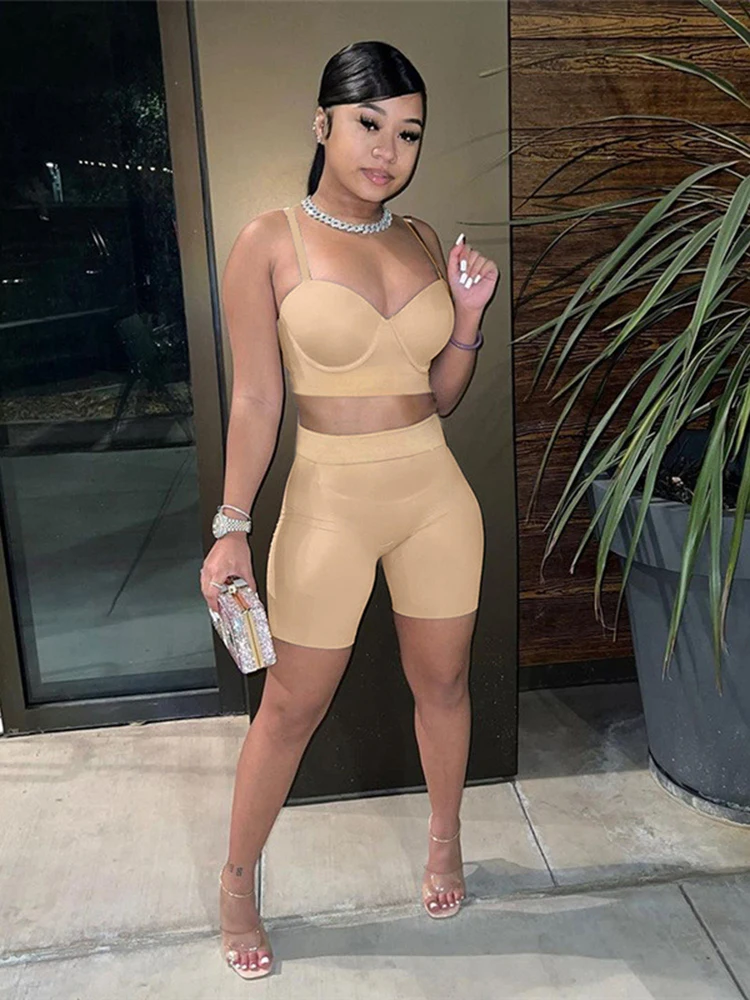 Повседневный однотонный эластичный обтягивающий комплект из 2 предметов для